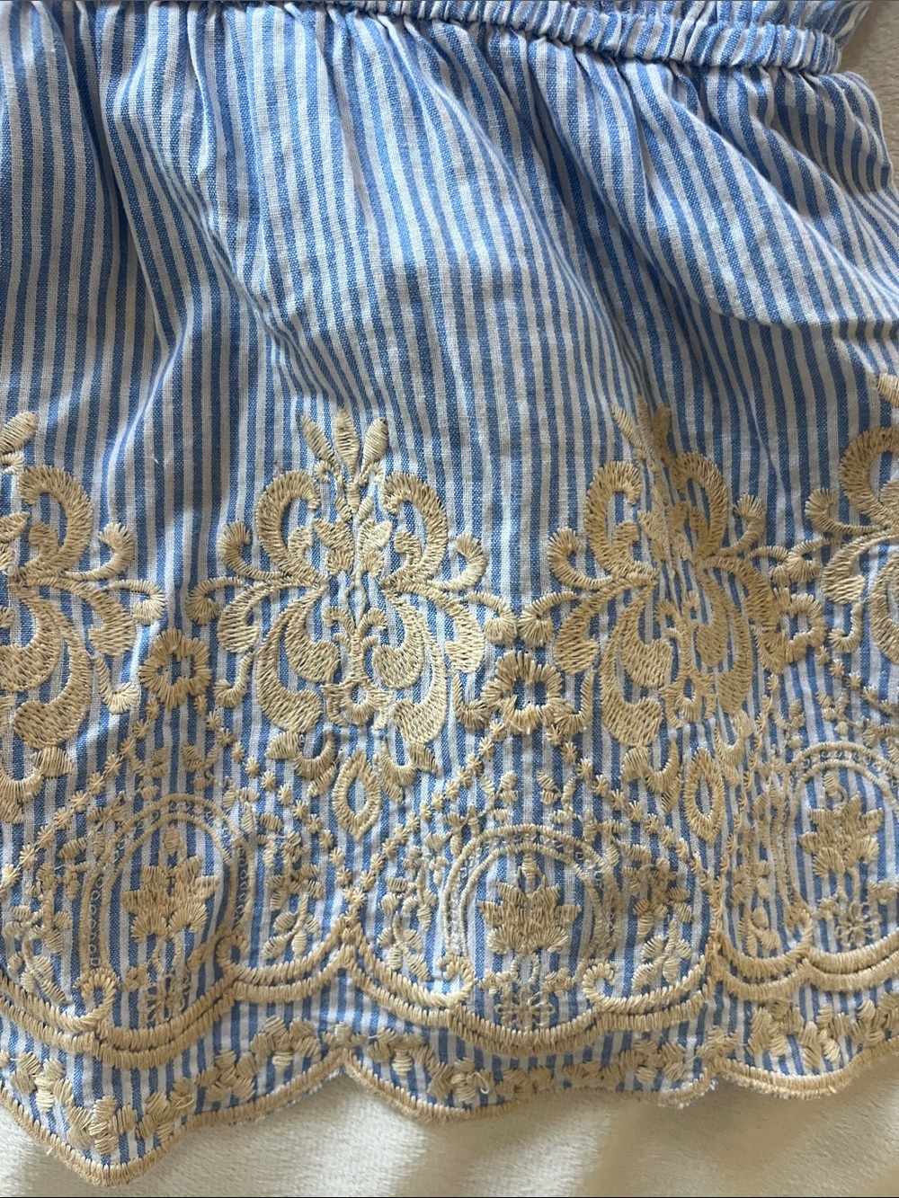 Women’s Blue Striped Embroidered Eyelet Cami Top - Picture 4 of 11